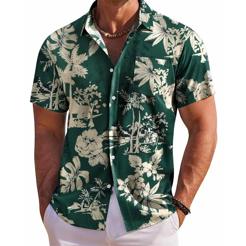 CN Guangdong Floral Print Short Sleeve Shirt For Men