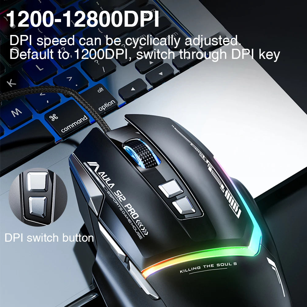 AULAD S12Pro Gaming Mouse 12800DPI 1000Hz Wired Ergonomic