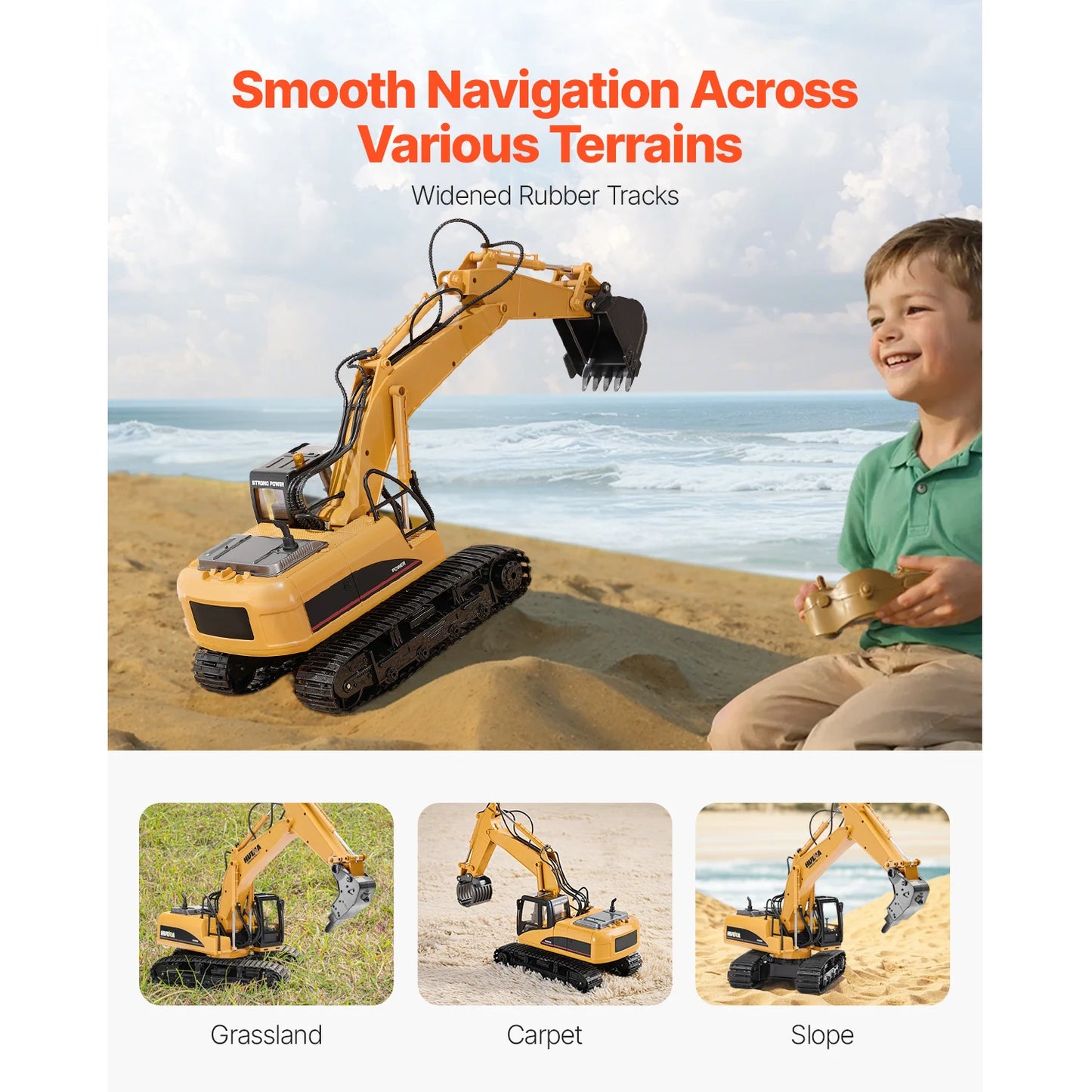 SucceBuy Remote Control Excavator Dump Truck Toy with Light Sound
