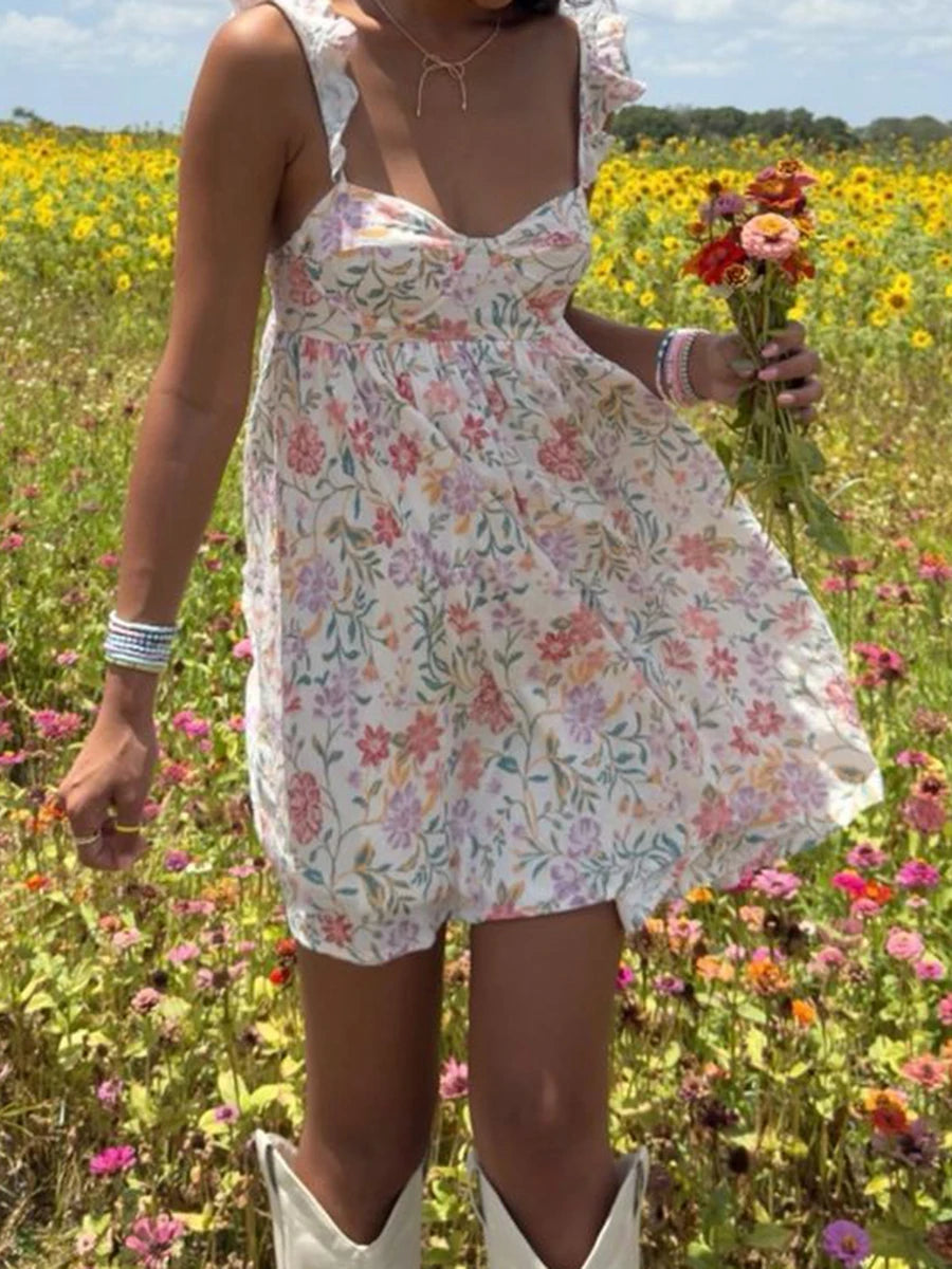 CN Women V Neck Maxi Dress Boho Floral Print Casual