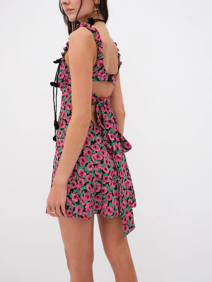 Hirigin Womens Summer Mini Dress Sleeveless Floral Print