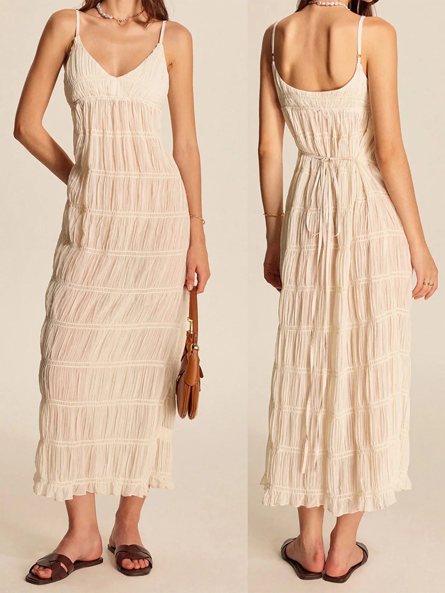 Hirigin Elegant Floral Maxi Dress With Ruffle Hem Straps