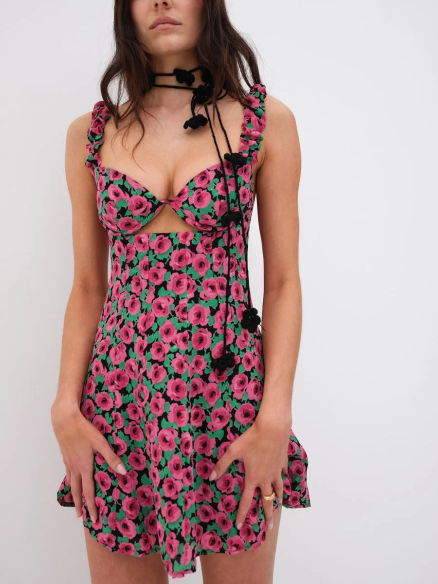 Hirigin Womens Summer Mini Dress Sleeveless Floral Print