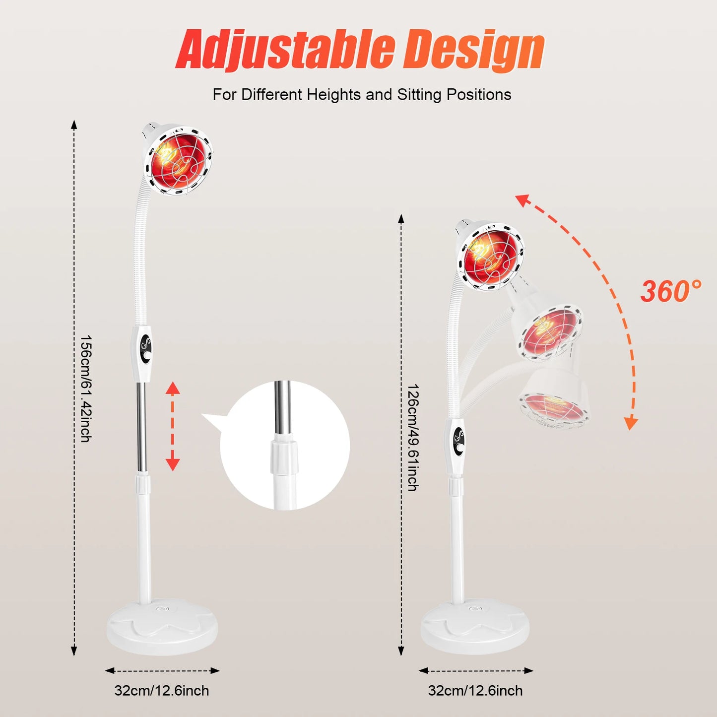 NOHign 275W Adjustable Infrared Heat Lamp For Pain Relief