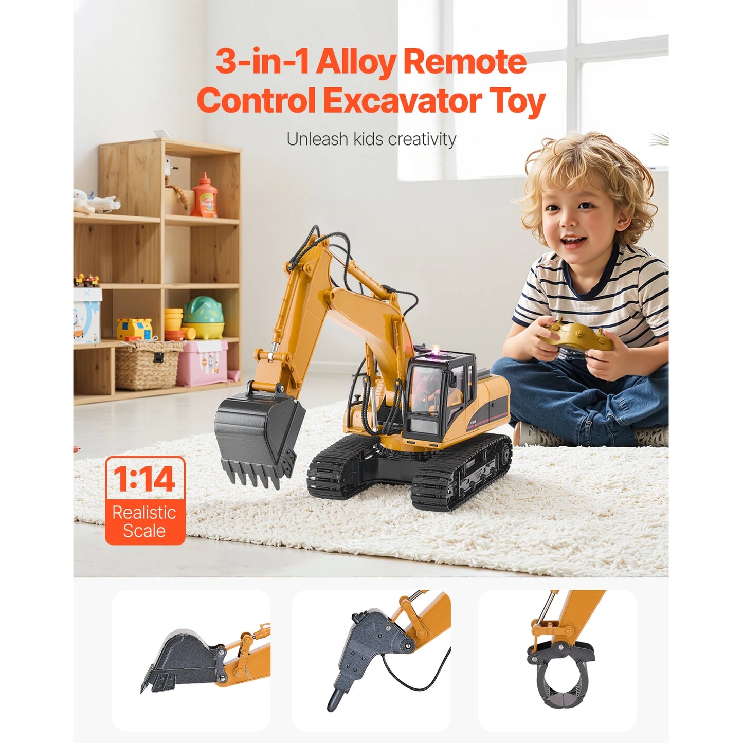 SucceBuy Remote Control Excavator Dump Truck Toy with Light Sound