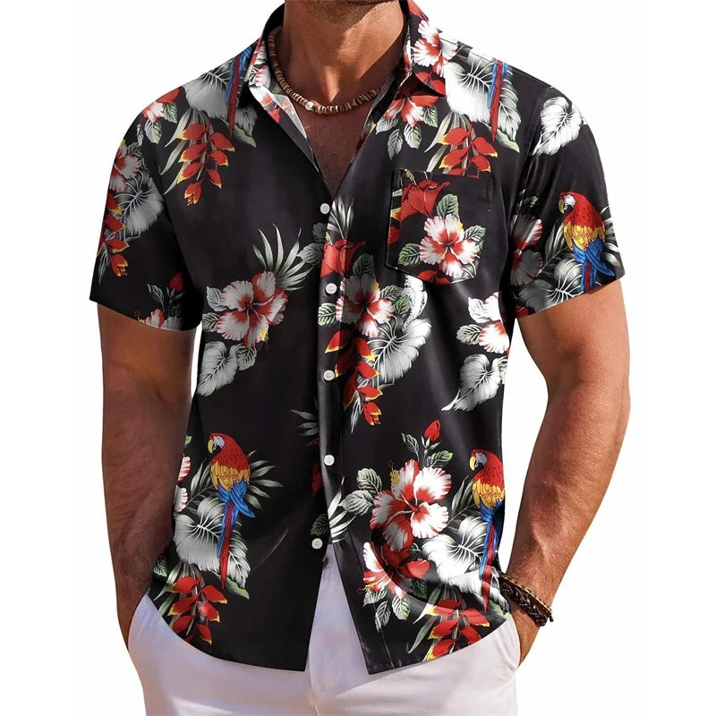 CN Guangdong Floral Print Short Sleeve Shirt For Men