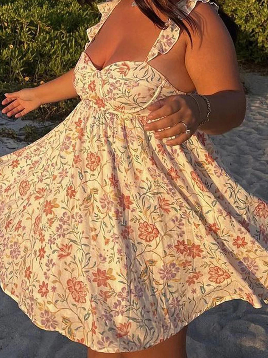 CN Women V Neck Maxi Dress Boho Floral Print Casual