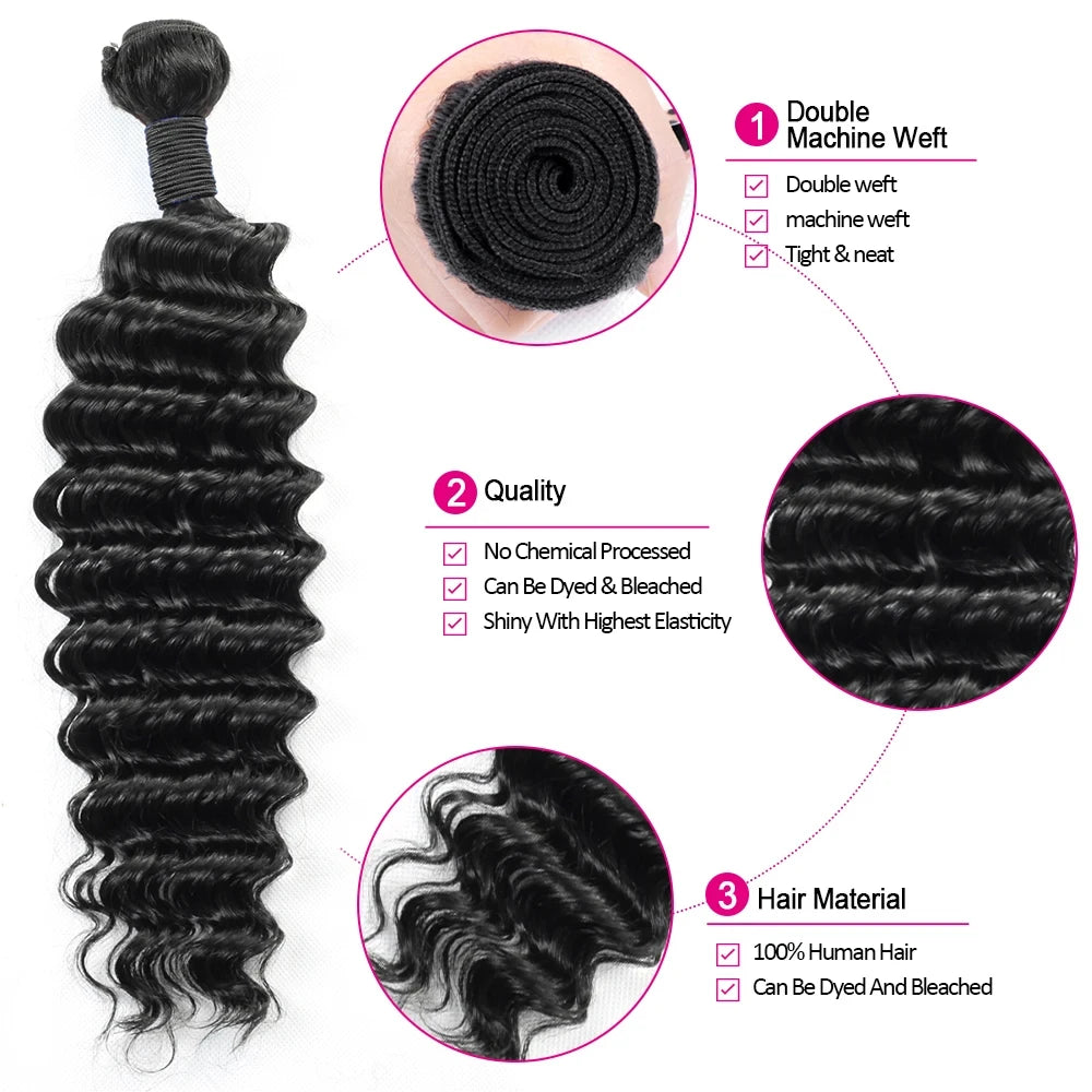 LafinoBundles Deep Wave Remy Hair Bundles Machine Weft