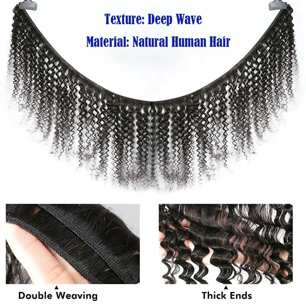 LafinoBundles Deep Wave Remy Hair Bundles Machine Weft