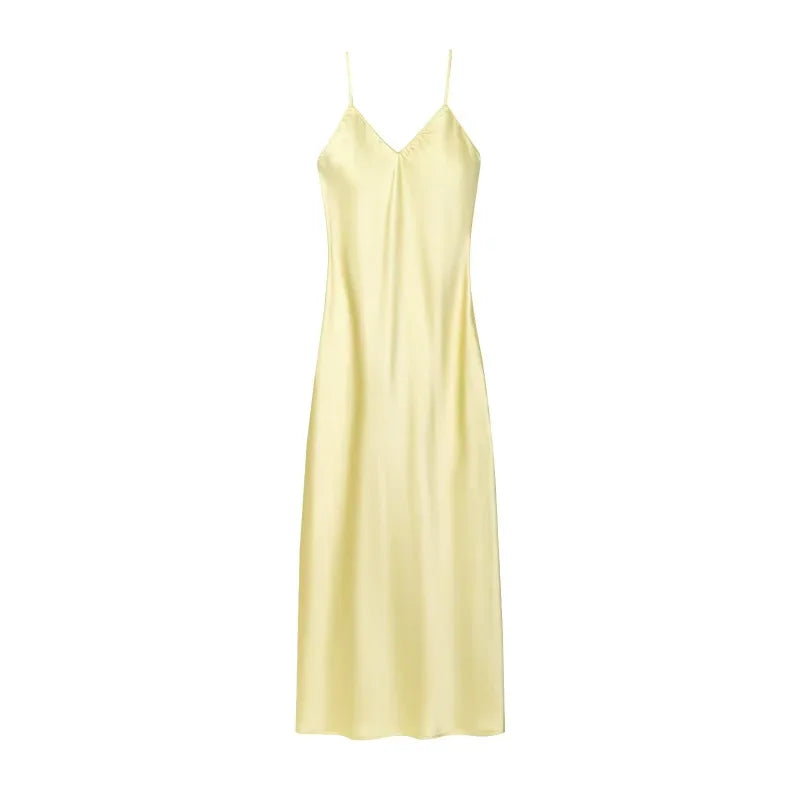 ETJCN Elegant Silk Satin Midi Dress Backless Party Slip