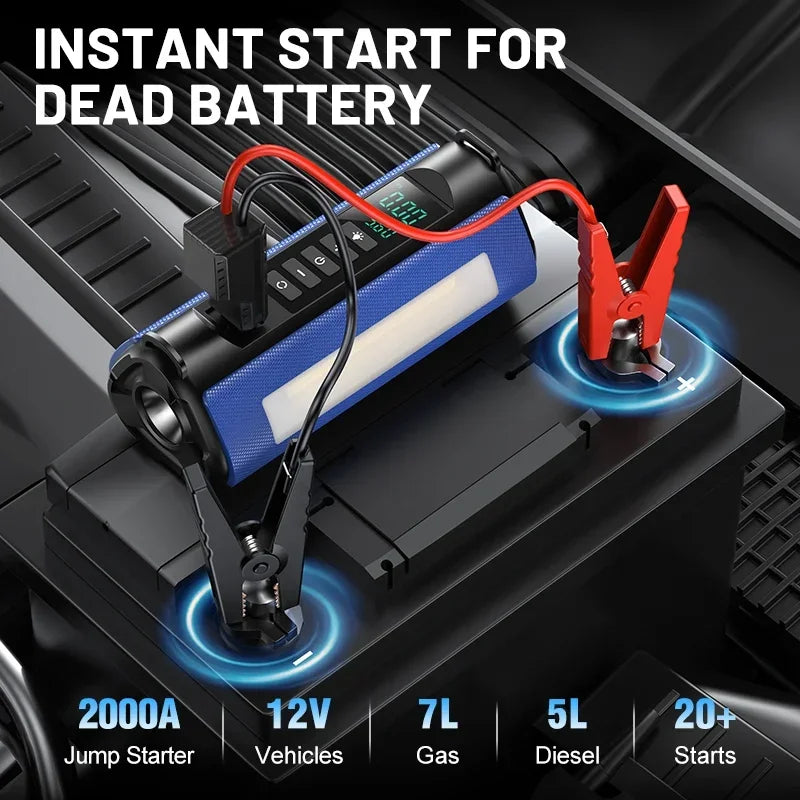 BUVAYE Jump Starter Air Compressor With Power Bank LED