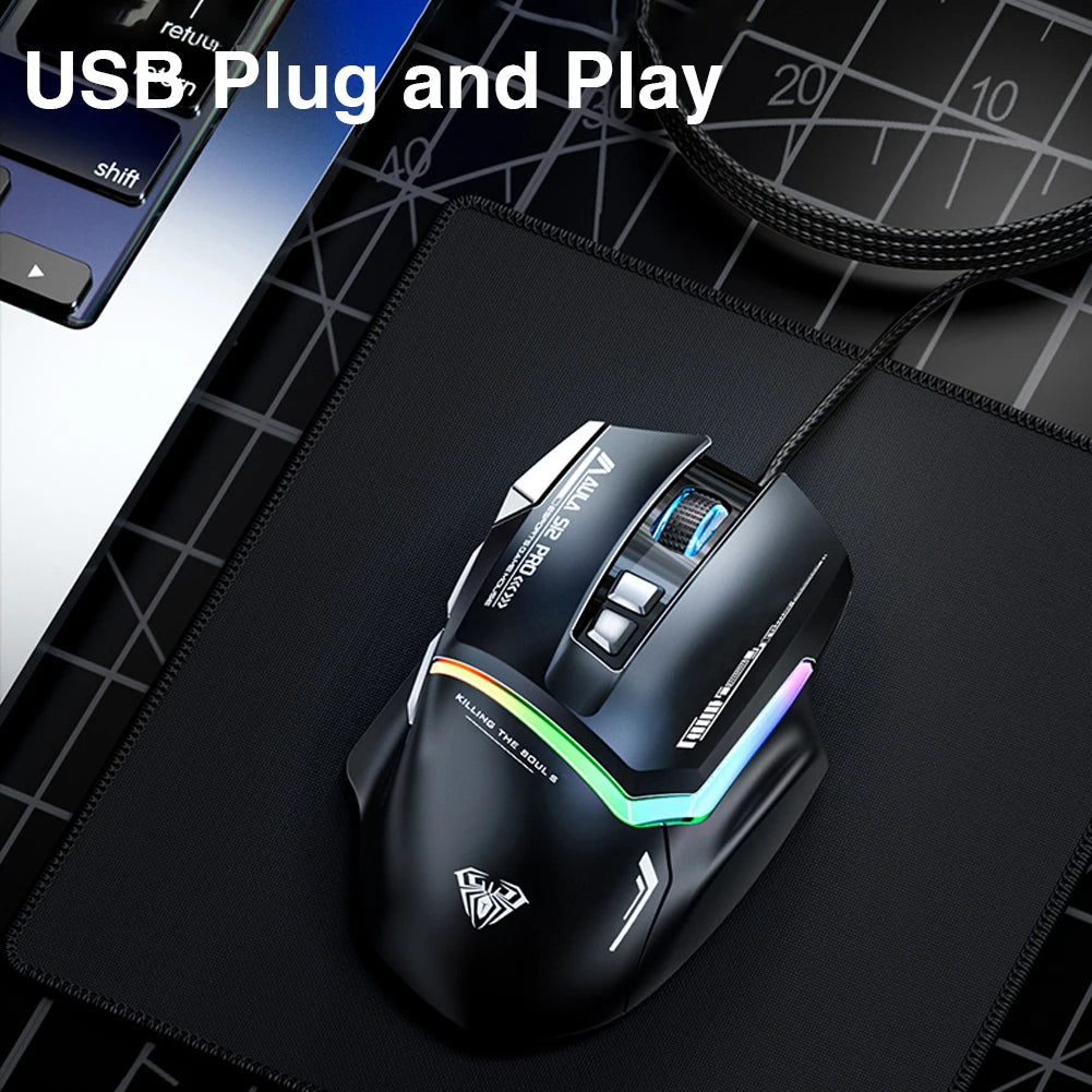 AULAD S12Pro Gaming Mouse 12800DPI 1000Hz Wired Ergonomic