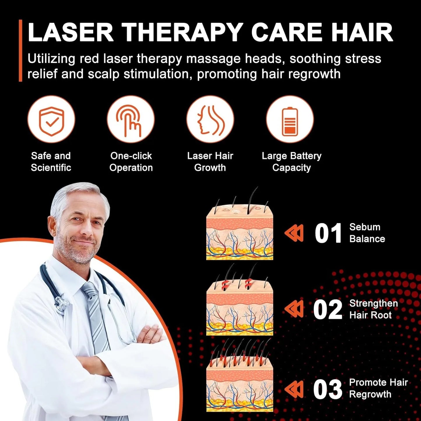 Hign Concerned Electric Laser Hair Growth Comb LED Therapy