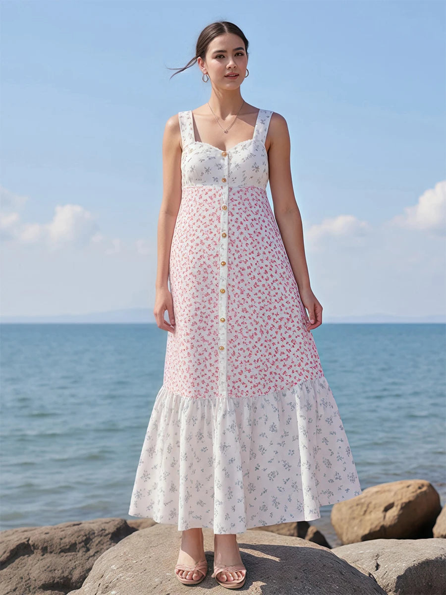CN Velvet Women Maxi Dress Floral V Neck Sleeveless