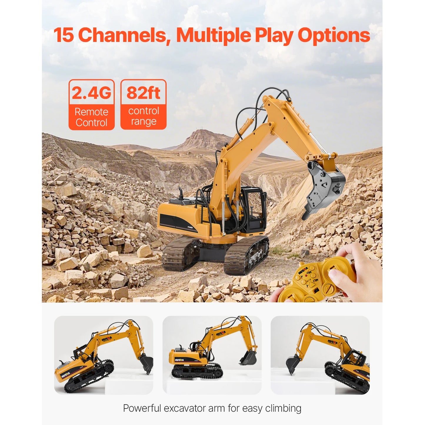 SucceBuy Remote Control Excavator Dump Truck Toy with Light Sound