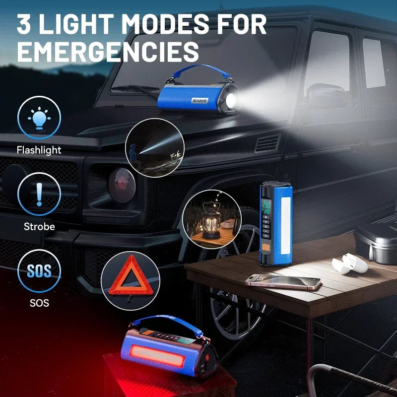 BUVAYE Jump Starter Air Compressor With Power Bank LED