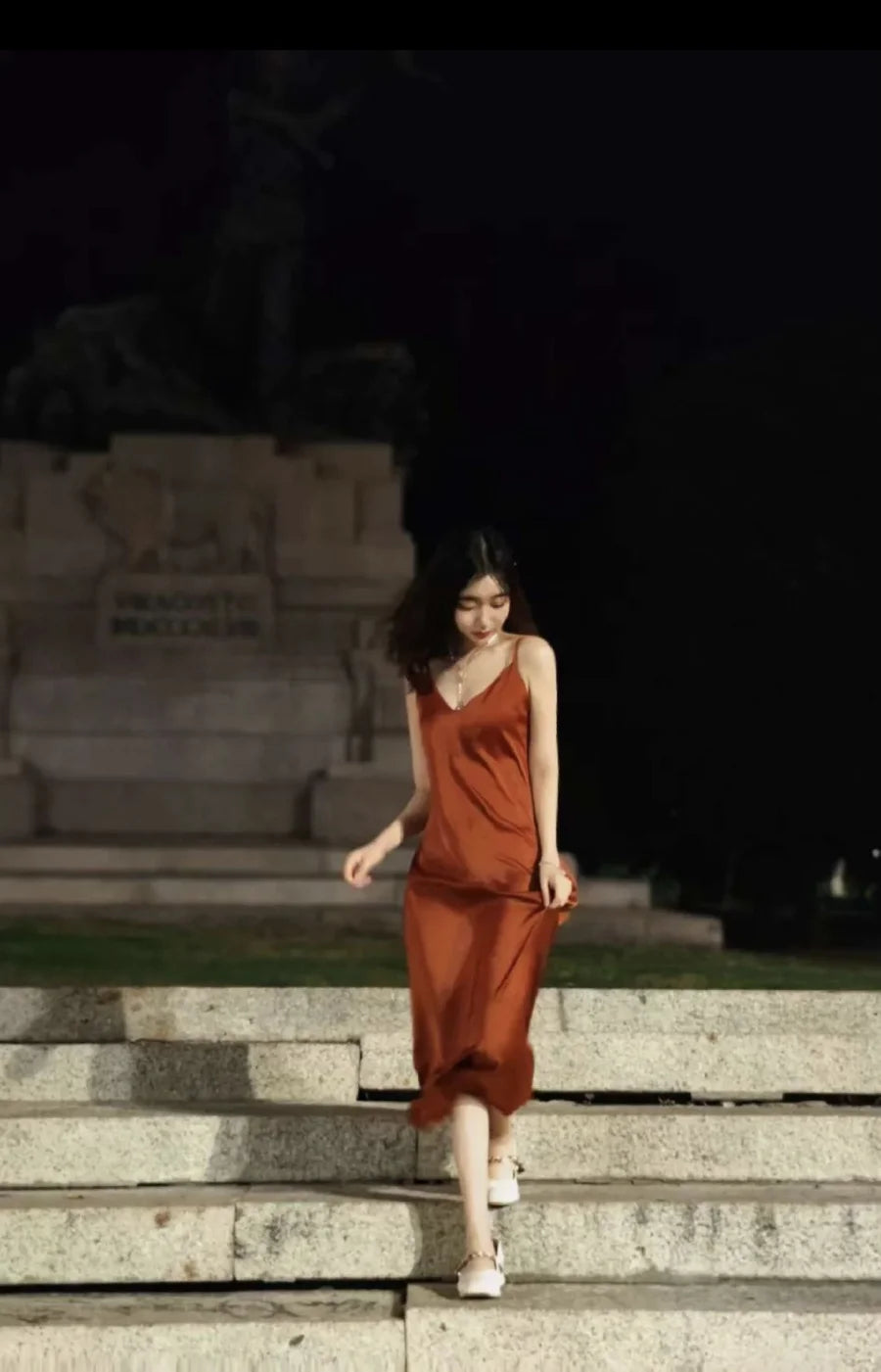 ETJCN Elegant Silk Satin Midi Dress Backless Party Slip