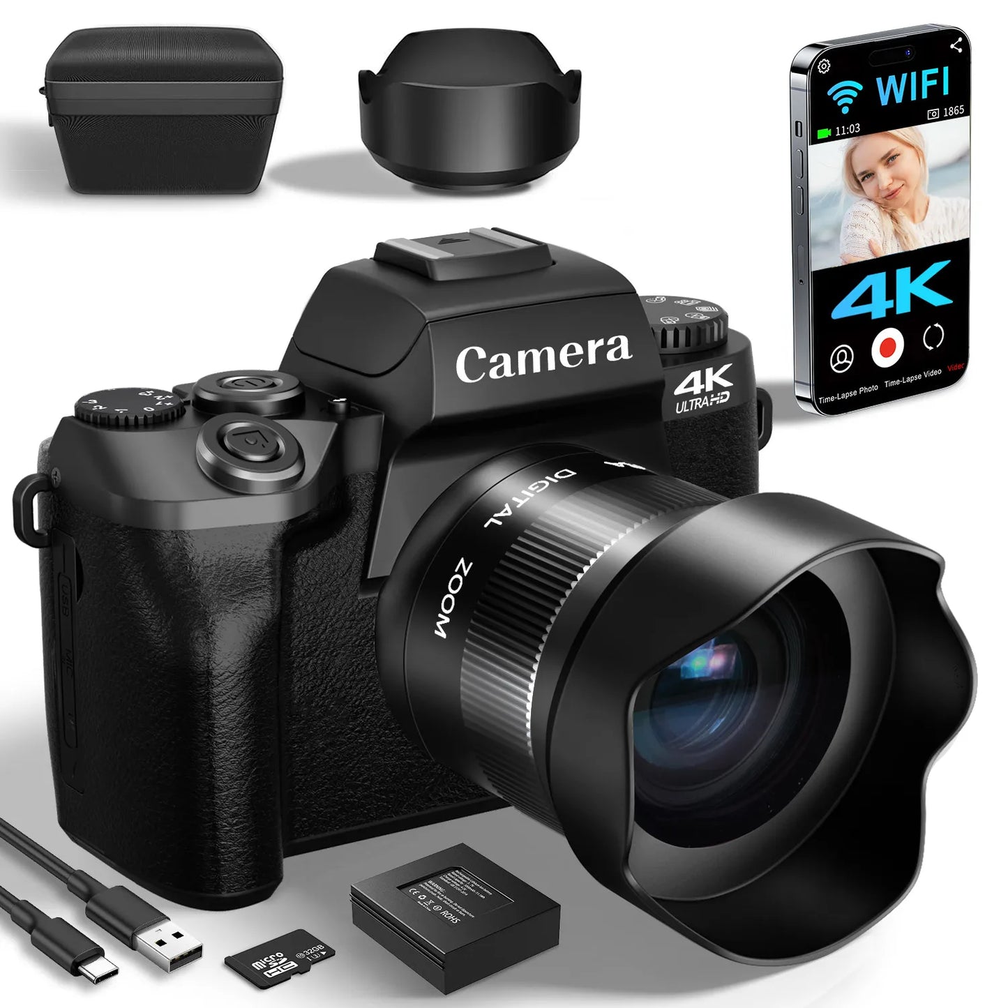 Gavonde 4K 64MP Digital Vlogging Camera with Touchscreen