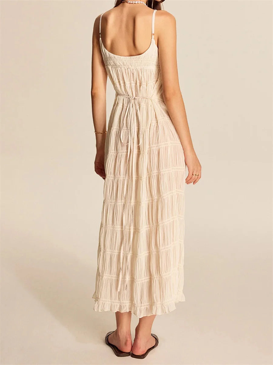 Hirigin Elegant Floral Maxi Dress With Ruffle Hem Straps