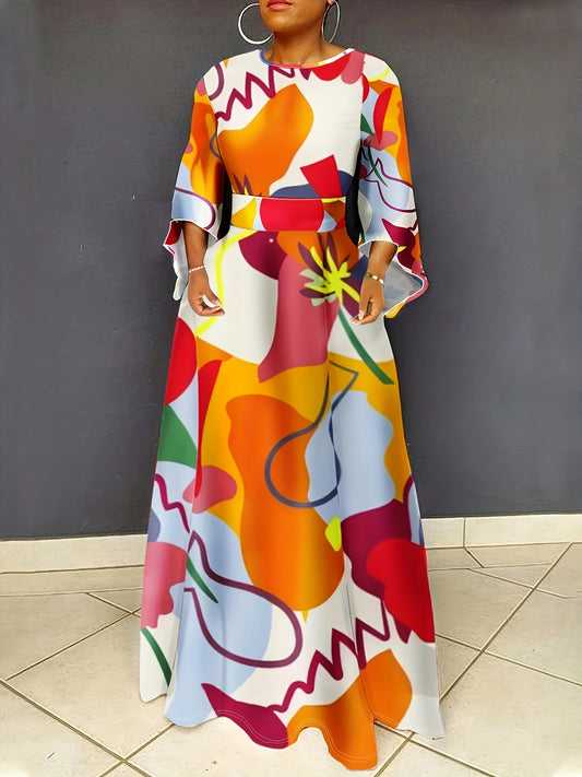 Craft Of Weaving Womens Graphic Print Round Neck Dress