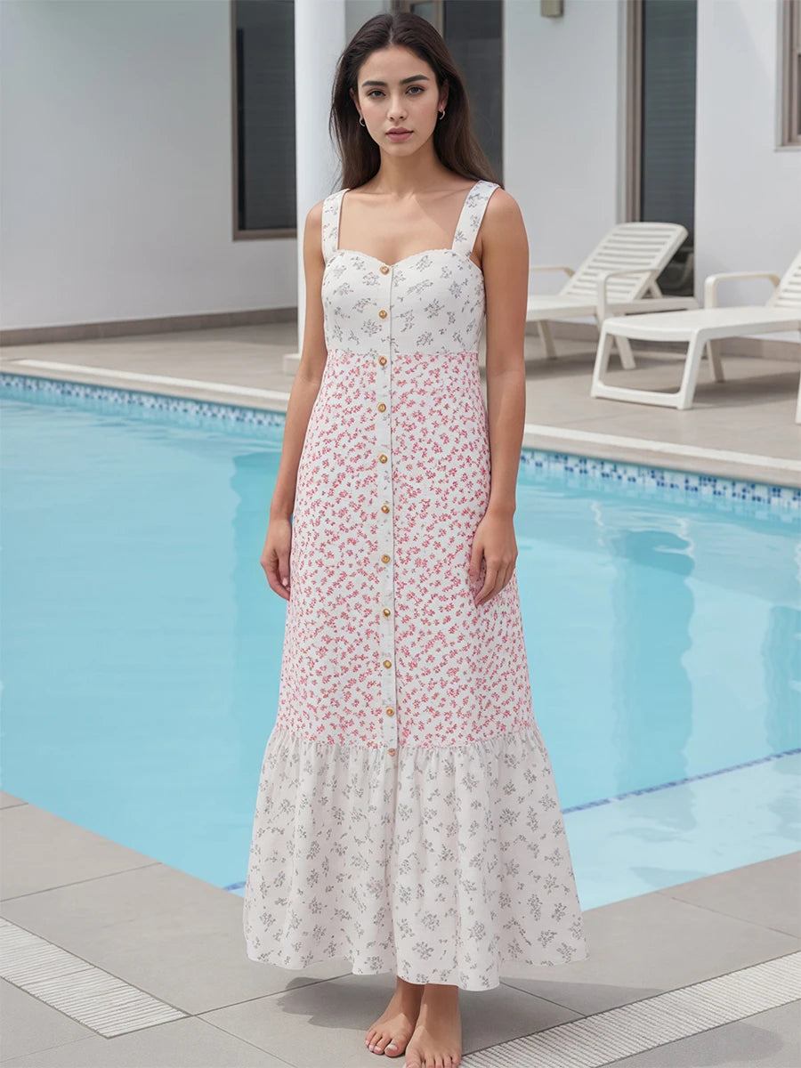 CN Velvet Women Maxi Dress Floral V Neck Sleeveless