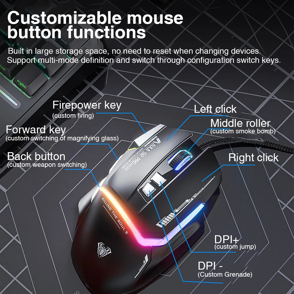 AULAD S12Pro Gaming Mouse 12800DPI 1000Hz Wired Ergonomic