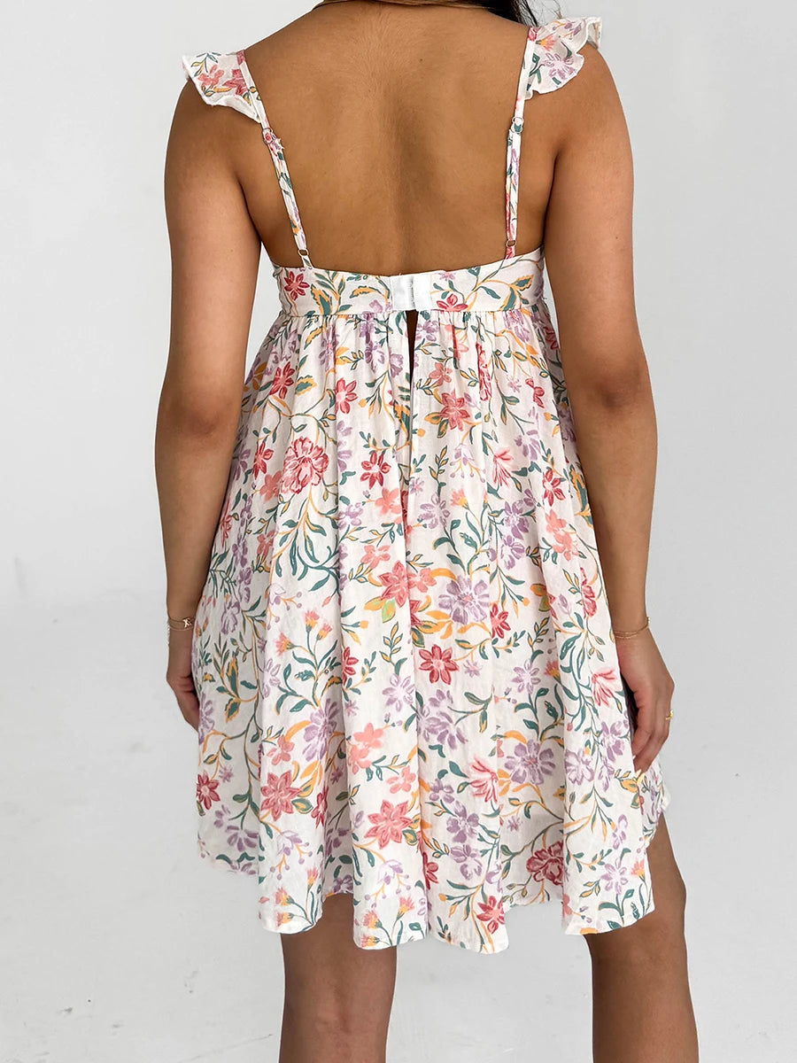 CN Women V Neck Maxi Dress Boho Floral Print Casual