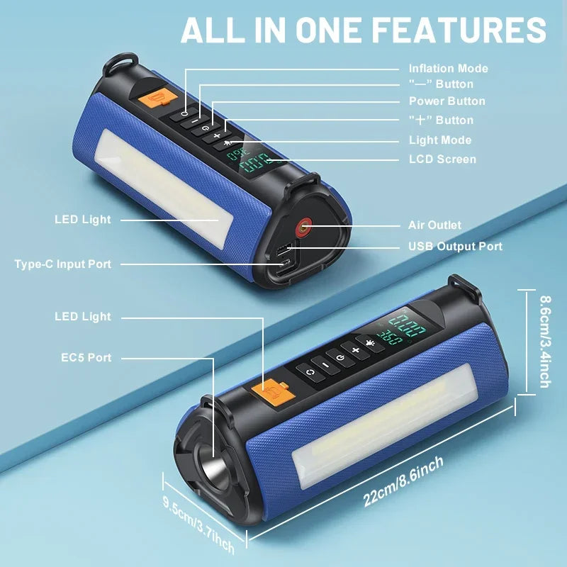 BUVAYE Jump Starter Air Compressor With Power Bank LED