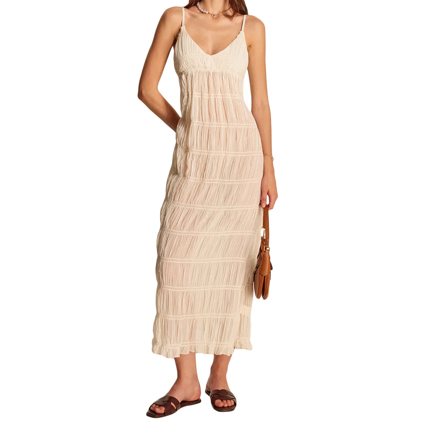 Hirigin Elegant Floral Maxi Dress With Ruffle Hem Straps