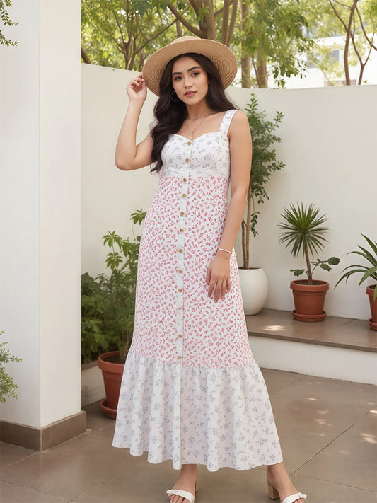 CN Velvet Women Maxi Dress Floral V Neck Sleeveless