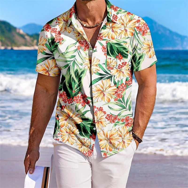 CN Guangdong Floral Print Short Sleeve Shirt For Men