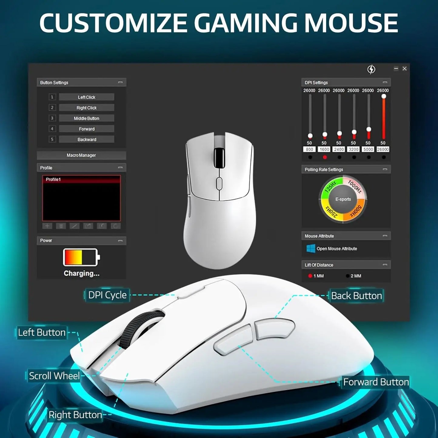 Attack Shark R1 Wireless Gaming Mouse Tri Mode Lightweight