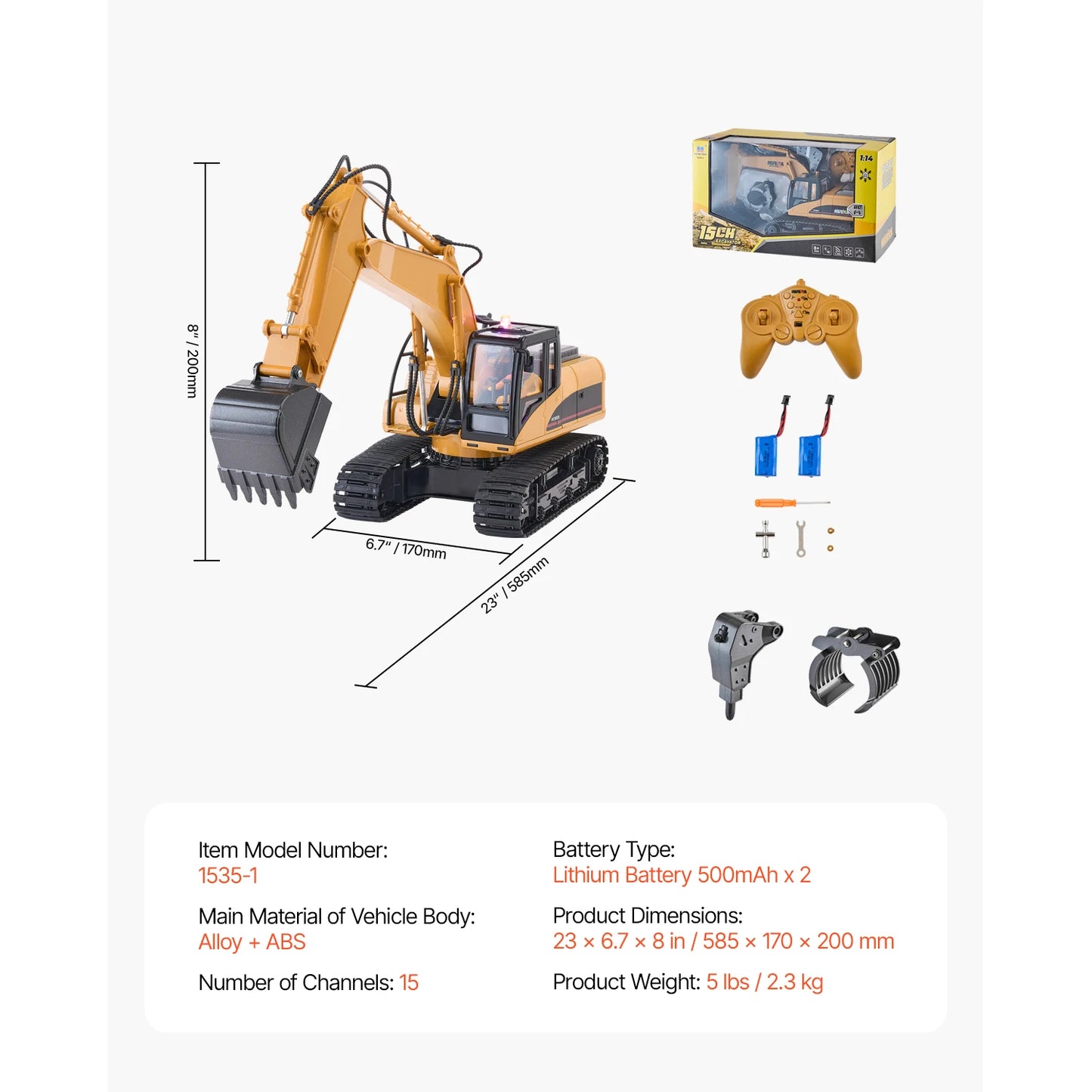 SucceBuy Remote Control Excavator Dump Truck Toy with Light Sound