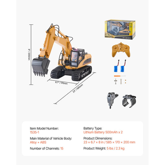 SucceBuy Remote Control Excavator Dump Truck Toy with Light Sound