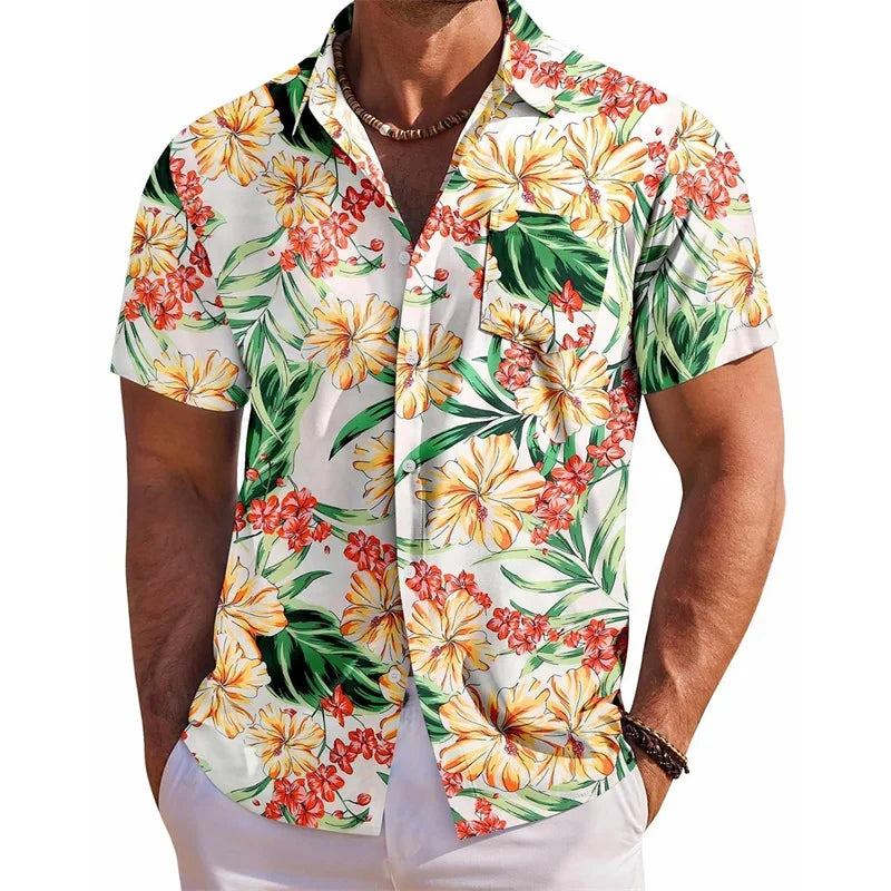 CN Guangdong Floral Print Short Sleeve Shirt For Men