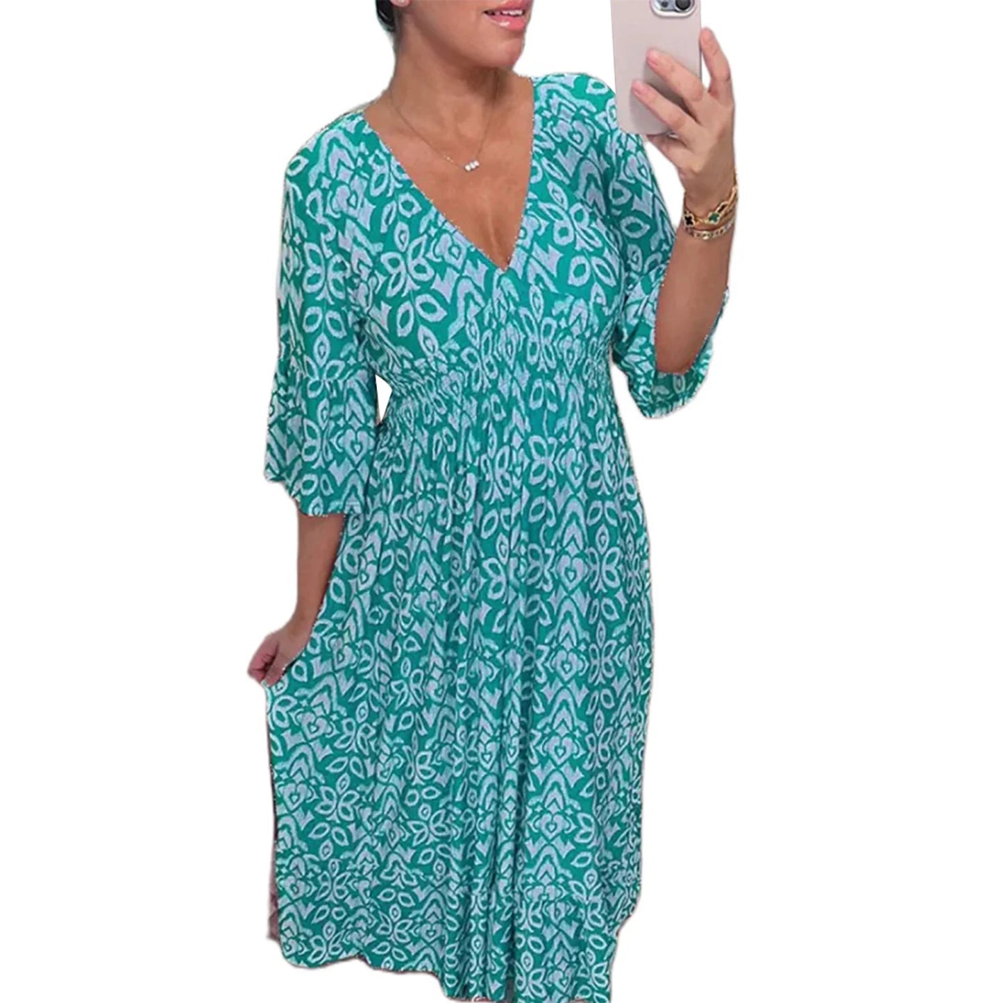 Hirigin Womens Summer Bohemian Midi Dress Floral Print