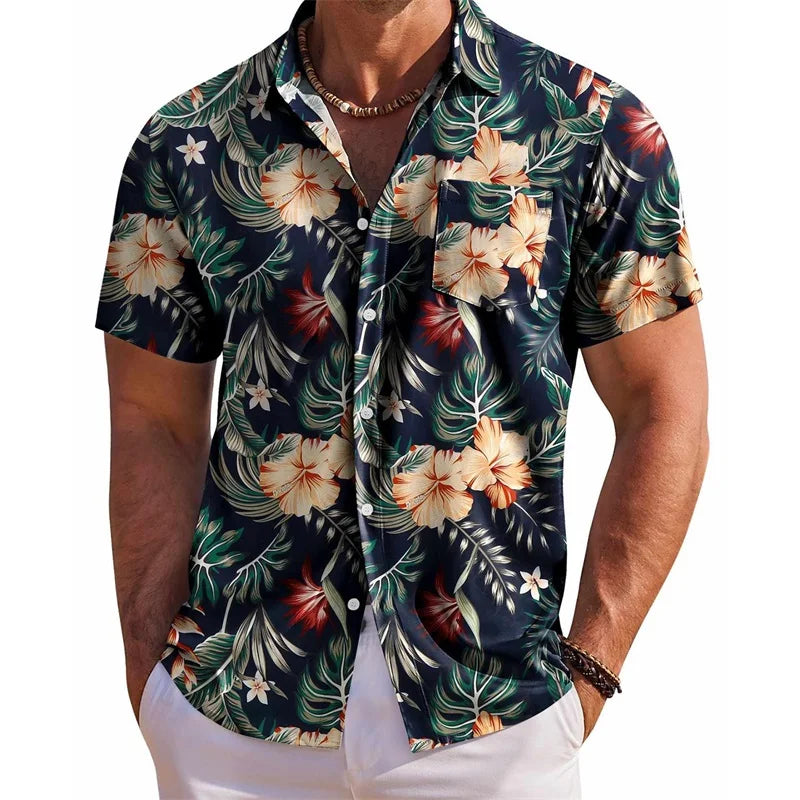 CN Guangdong Floral Print Short Sleeve Shirt For Men