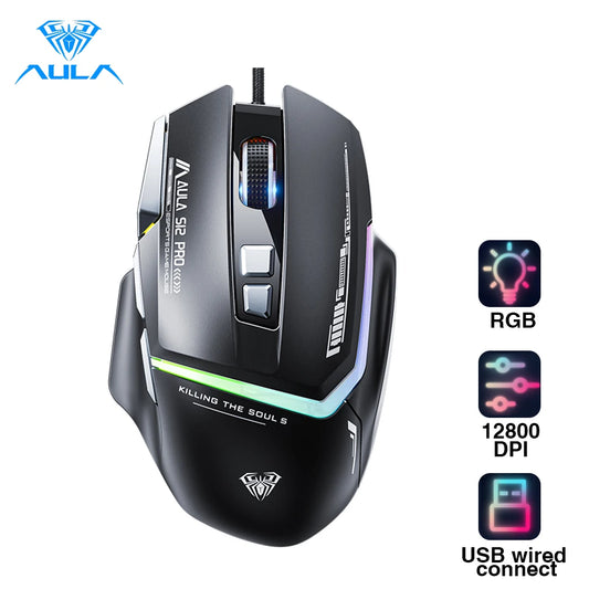 AULAD S12Pro Gaming Mouse 12800DPI 1000Hz Wired Ergonomic