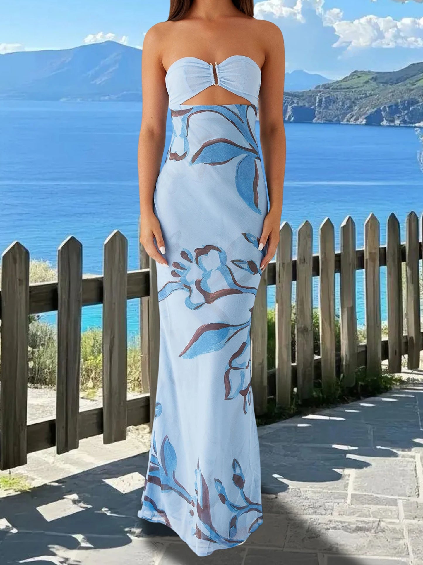 Hirigin Elegant Maxi Dress Off Shoulder Velvet Floral Dress