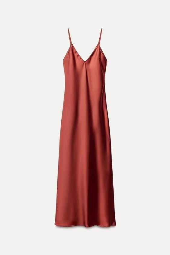 ETJCN Elegant Silk Satin Midi Dress Backless Party Slip