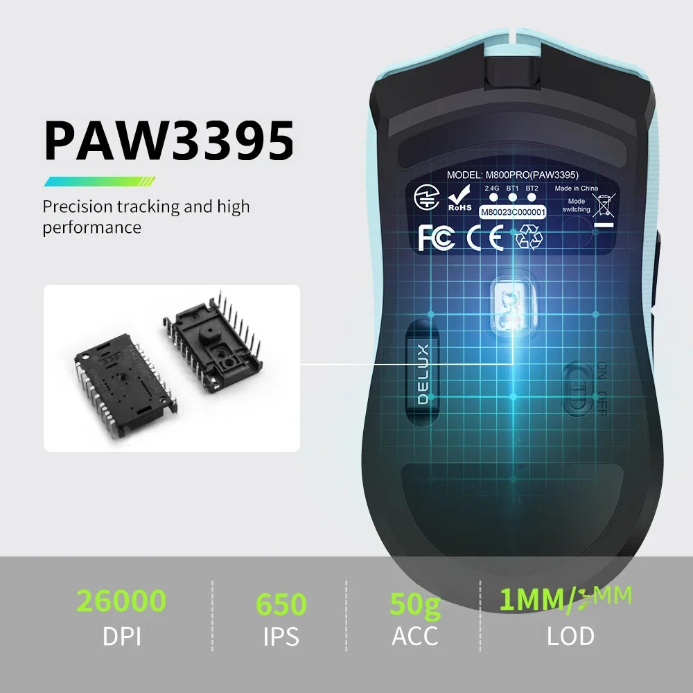 Delux M800PRO Gaming Mouse Wireless Tri Mode 26000DPI