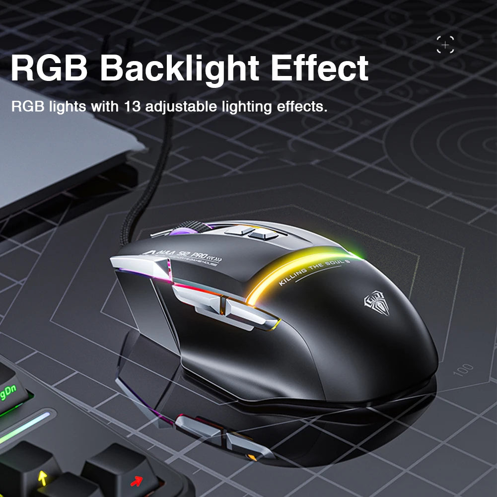 AULAD S12Pro Gaming Mouse 12800DPI 1000Hz Wired Ergonomic