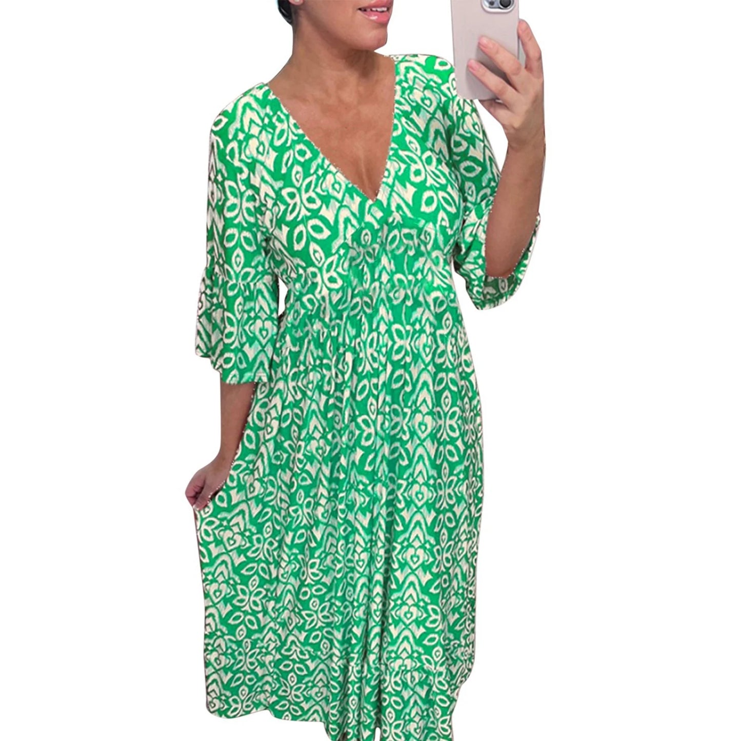 Hirigin Womens Summer Bohemian Midi Dress Floral Print