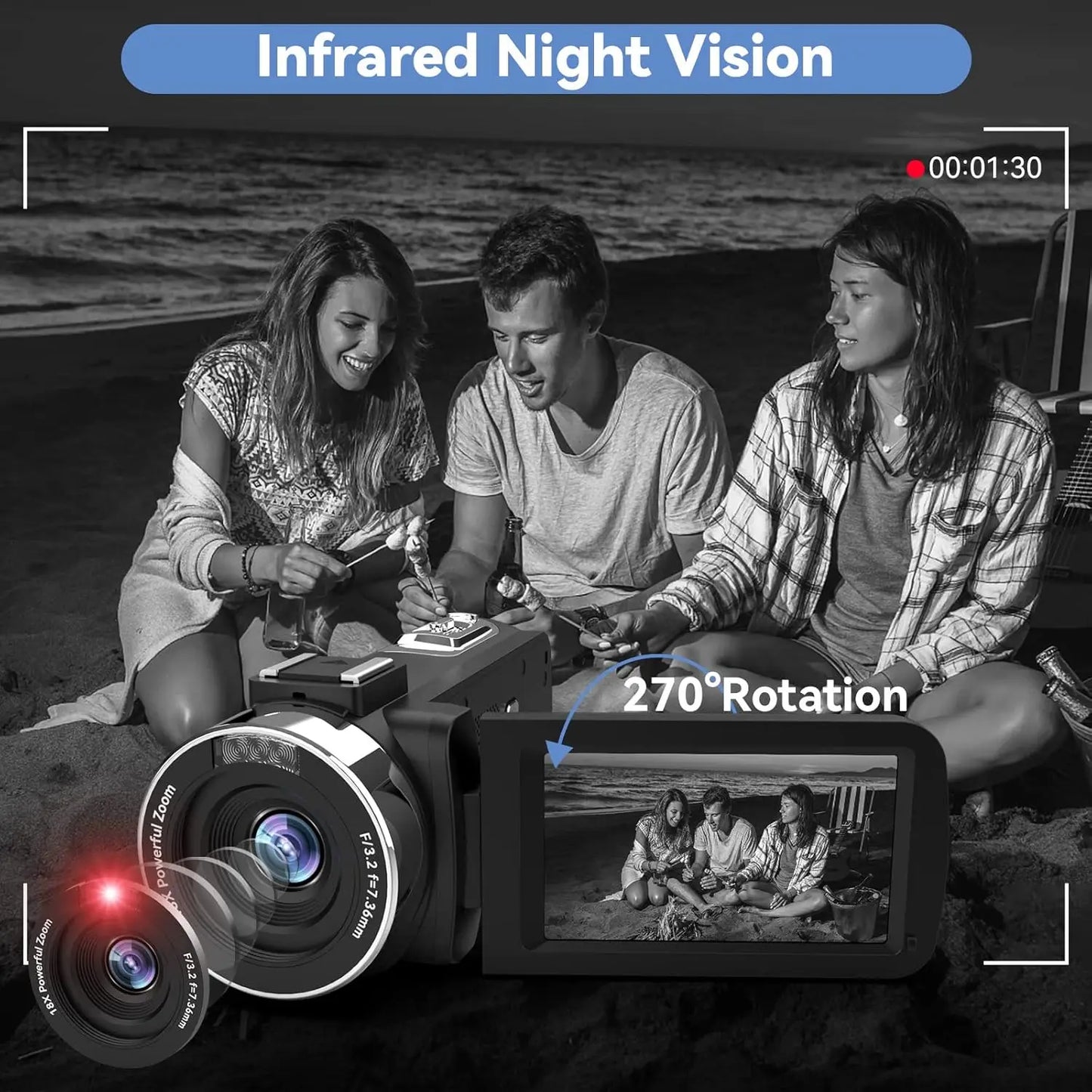 Oixie 4K Video Camcorder with 18X Digital Zoom and Touchscreen
