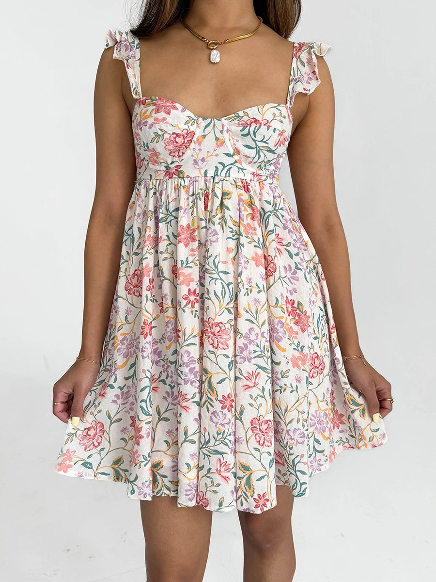 CN Women V Neck Maxi Dress Boho Floral Print Casual
