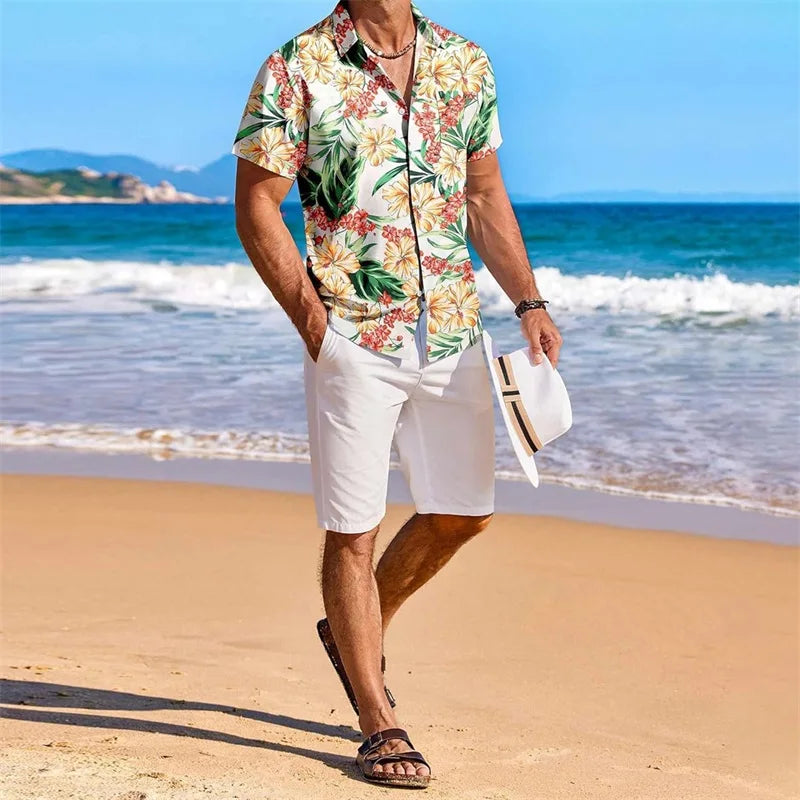 CN Guangdong Floral Print Short Sleeve Shirt For Men