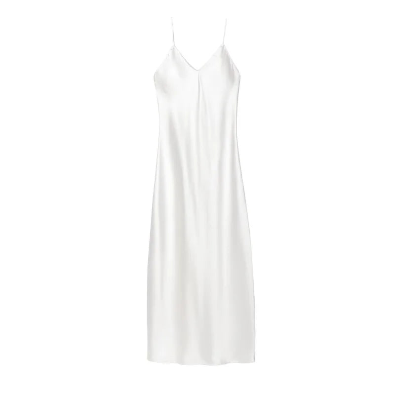 ETJCN Elegant Silk Satin Midi Dress Backless Party Slip