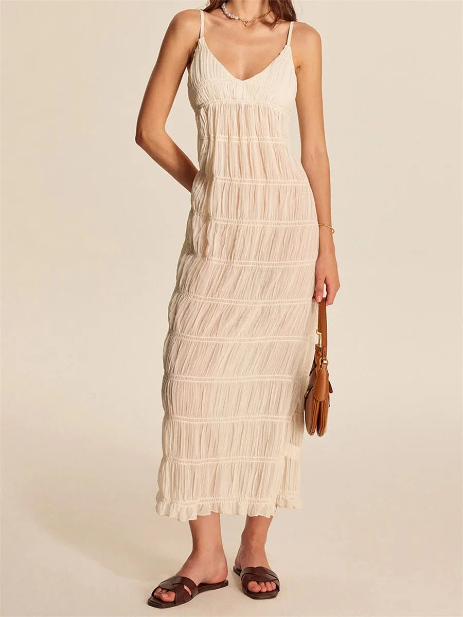 Hirigin Elegant Floral Maxi Dress With Ruffle Hem Straps