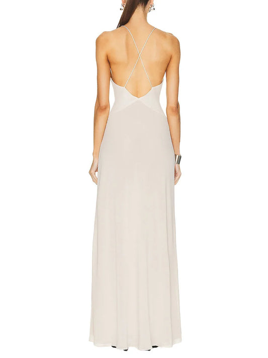 CN Velvet Sleeveless V Neck Maxi Dress Floral Embellishments