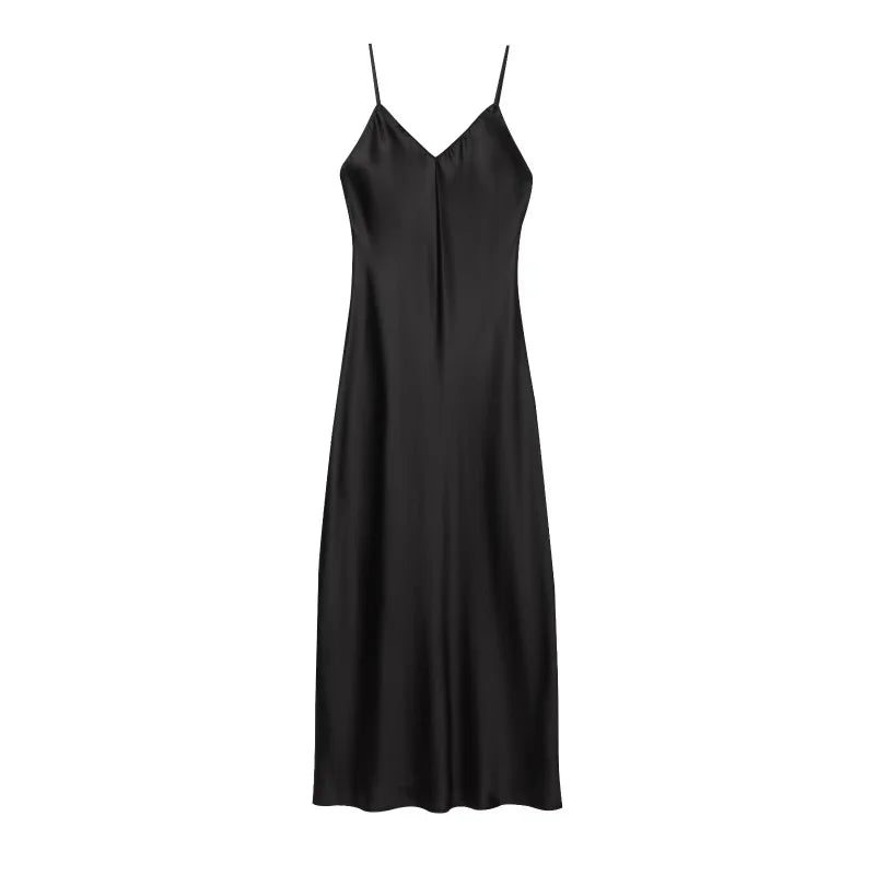 ETJCN Elegant Silk Satin Midi Dress Backless Party Slip
